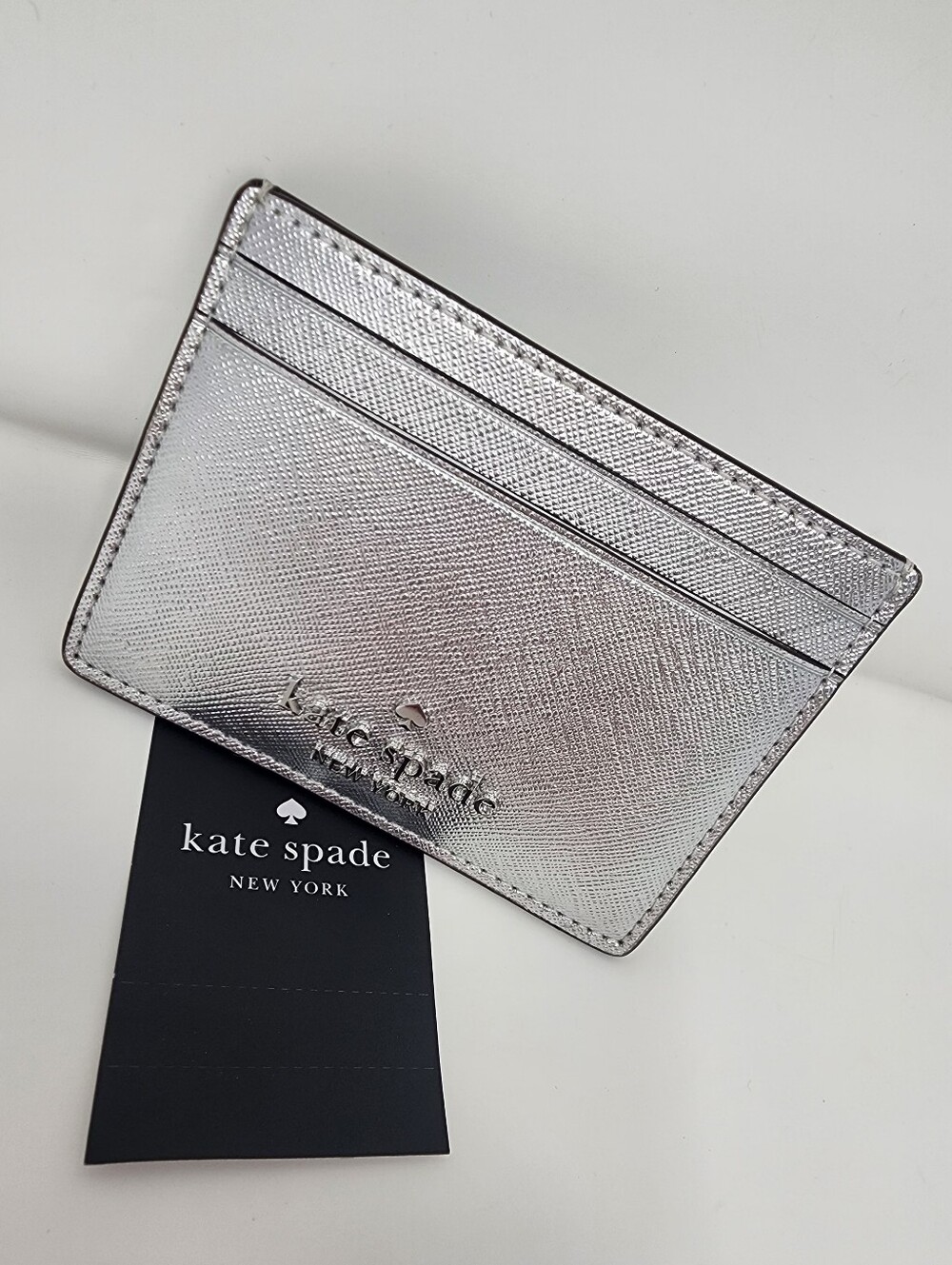 Kate Spade Silver Metallic Leather Card Case